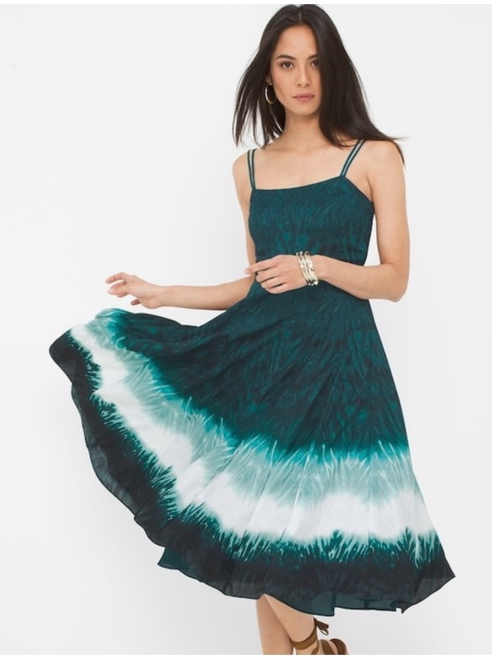 White House Black Market Fit & Fl are Tie-Dye  Midi Dress Size 14